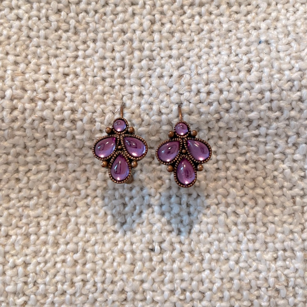 Purple charm drop earrings